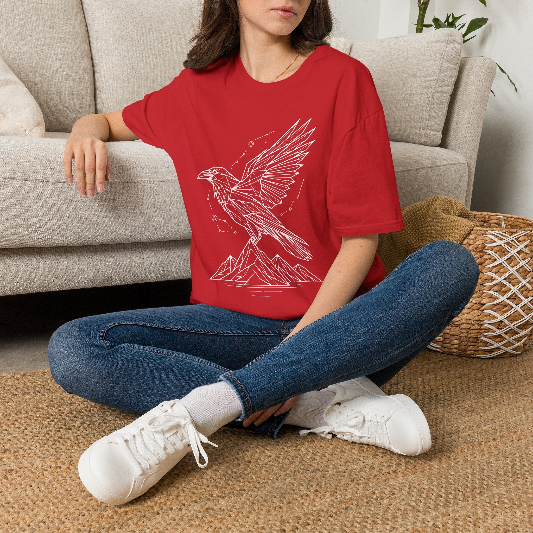 Geometric Raven Tee — Minimal Line Art Constellation T Shirt