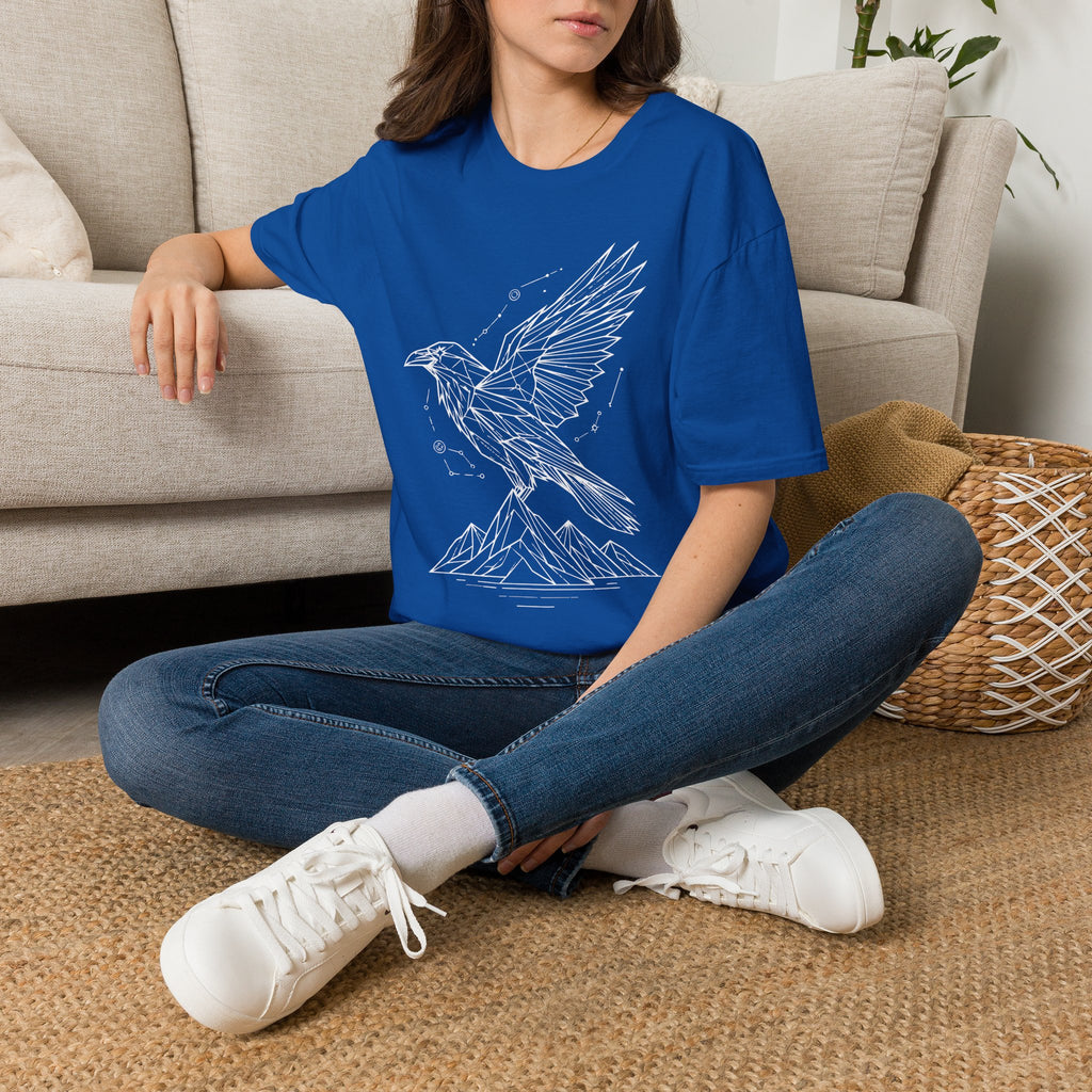 Geometric Raven Tee — Minimal Line Art Constellation T Shirt