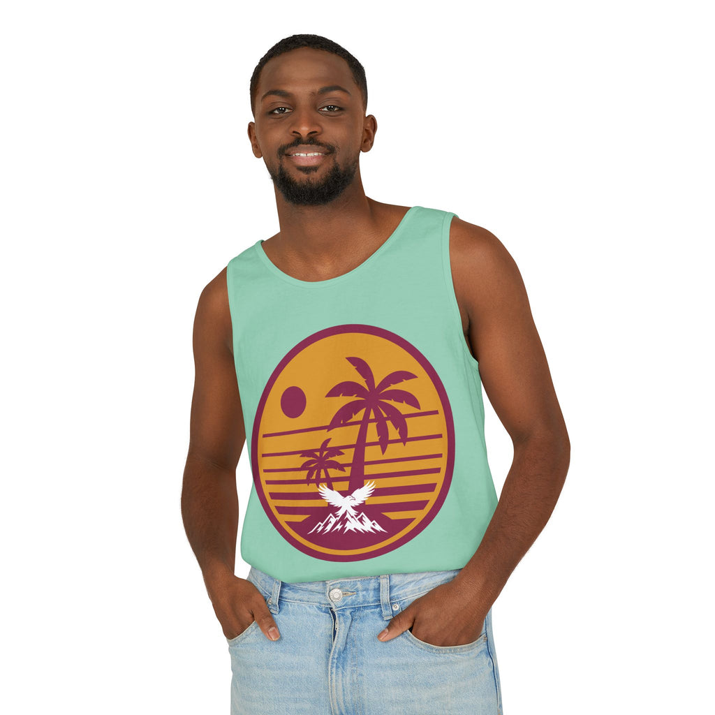 Ravens Summit Sunset Palm Tank Top  — Retro Beach Vibes Graphic Tank
