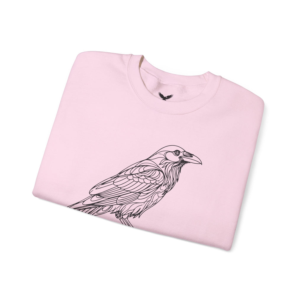 Crewneck Sweatshirt — Geometric Mountain Raven Illustration with 'Ravens Summit' Sleeve