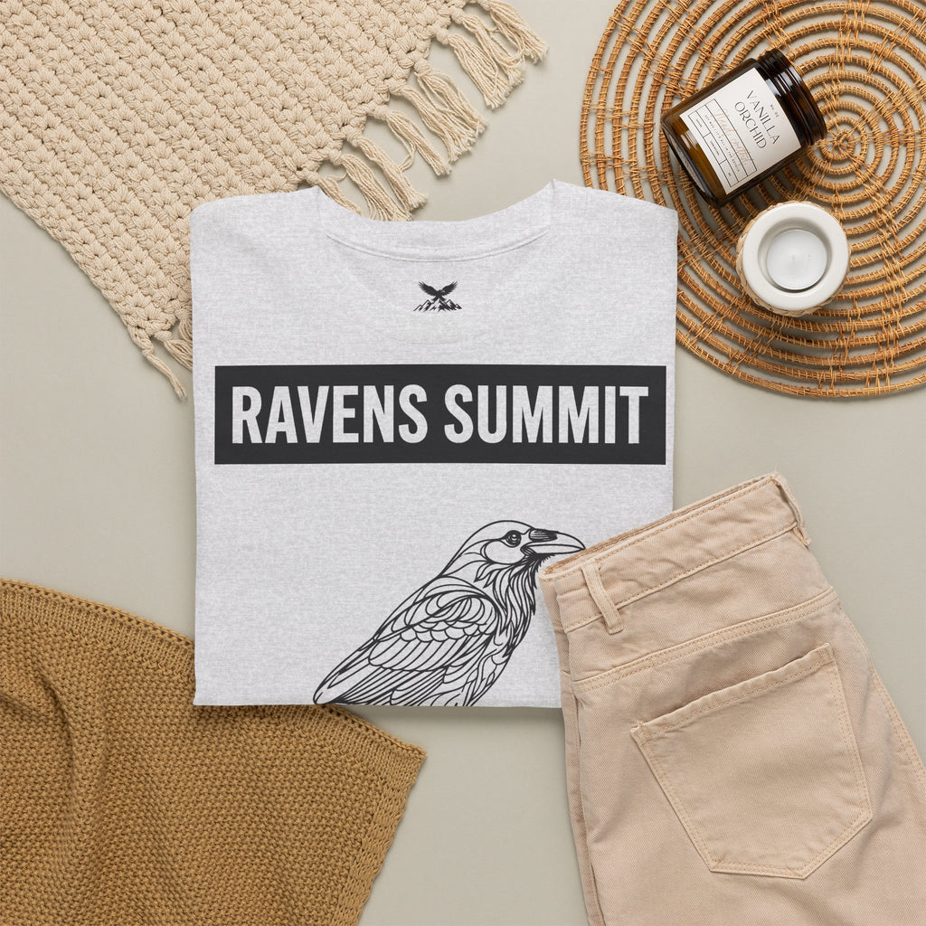 Raven Summit Tee — Minimal Mountain Raven Line Art Graphic T-Shirt