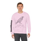 Crewneck Sweatshirt — Geometric Mountain Raven Illustration with 'Ravens Summit' Sleeve