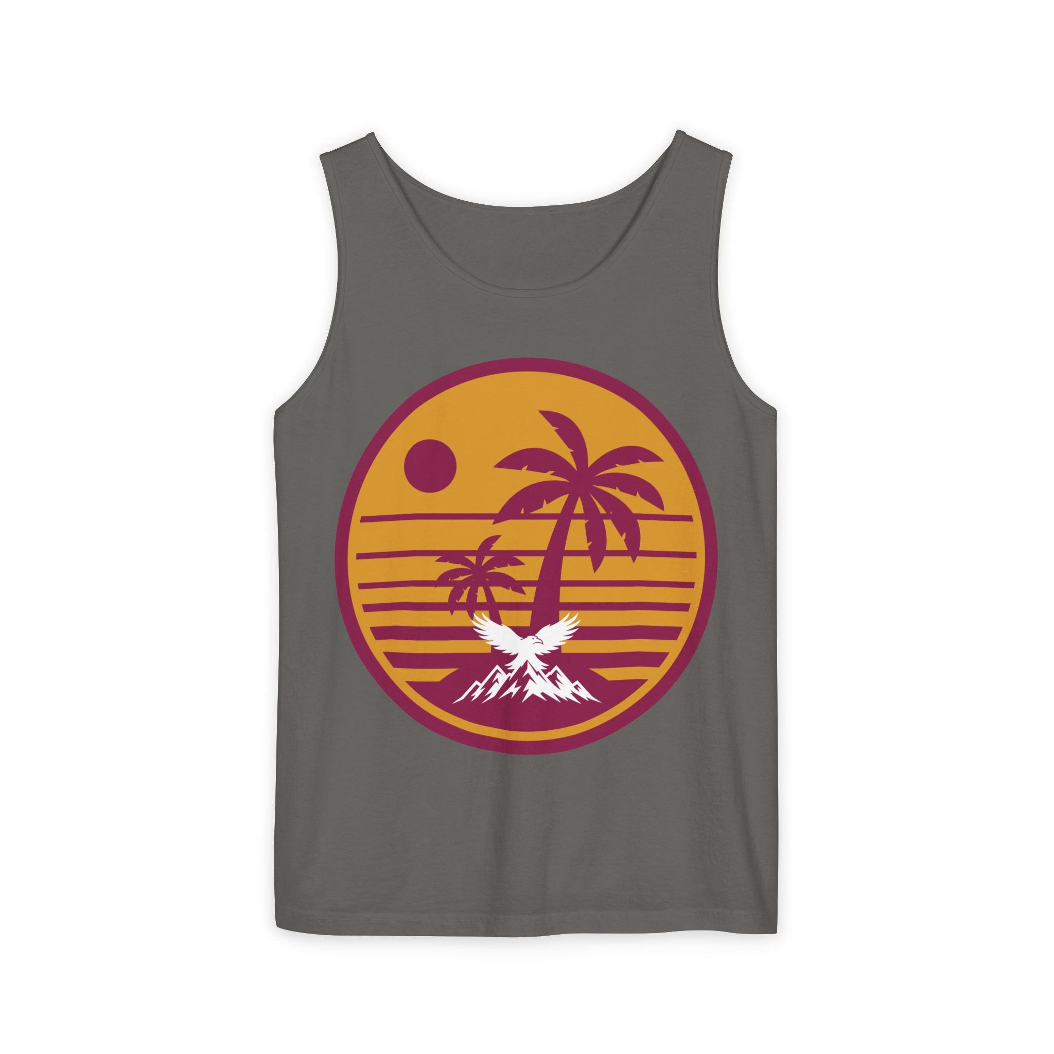 Ravens Summit Sunset Palm Tank Top  — Retro Beach Vibes Graphic Tank