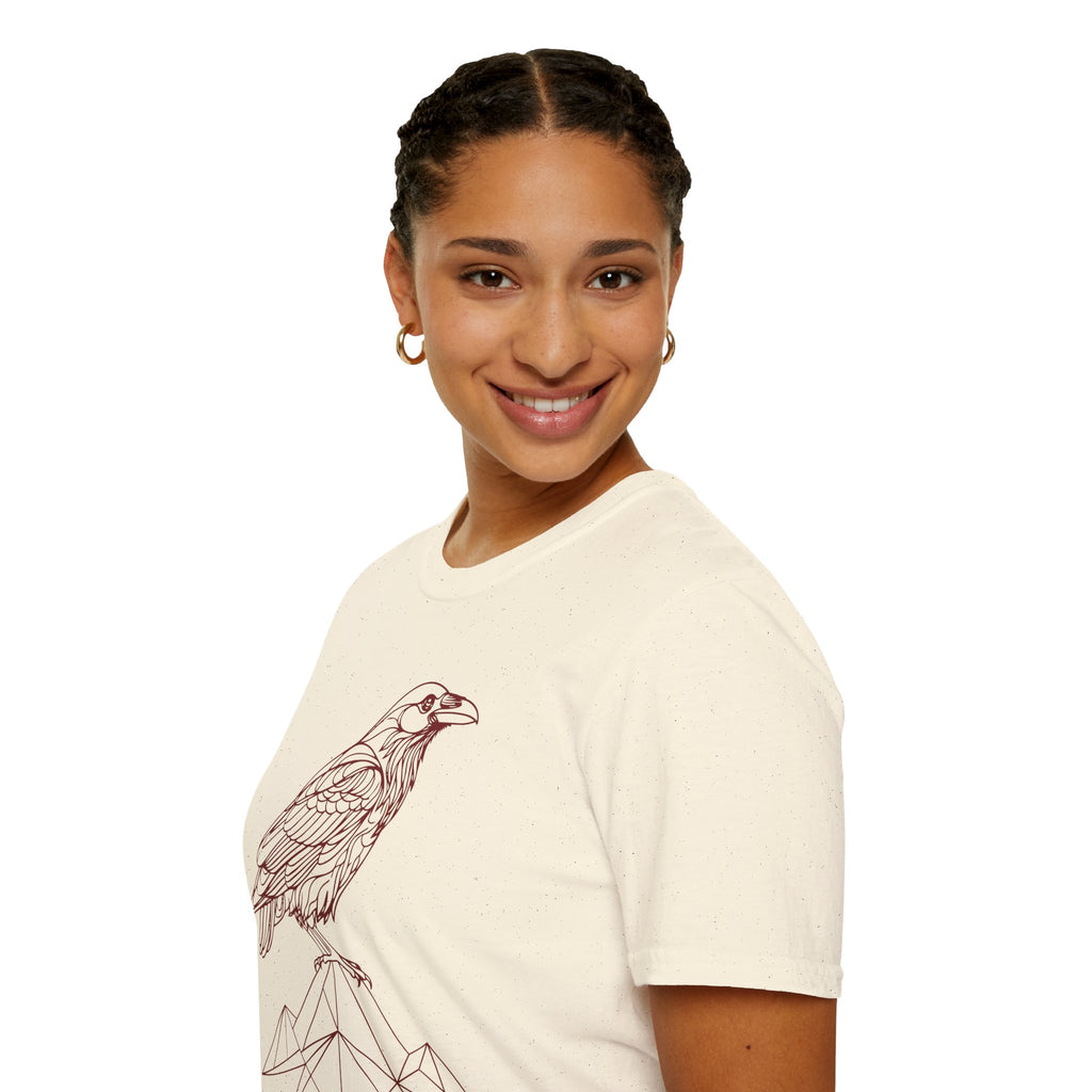 Raven Line Art T‑Shirt — Geometric Mountain Raven Sketch Tee
