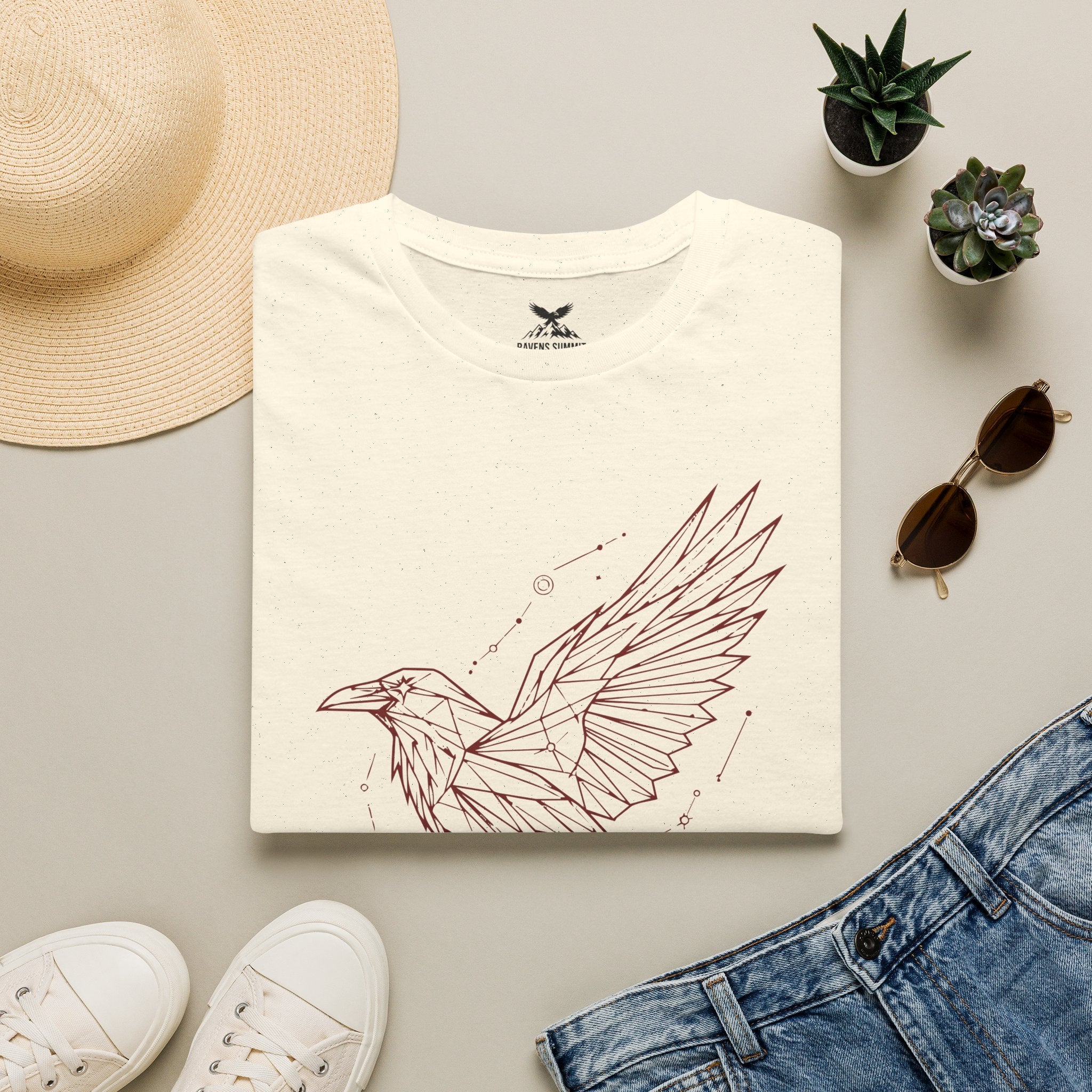 Geometric Raven Tee — Minimal Line Art Constellation T Shirt