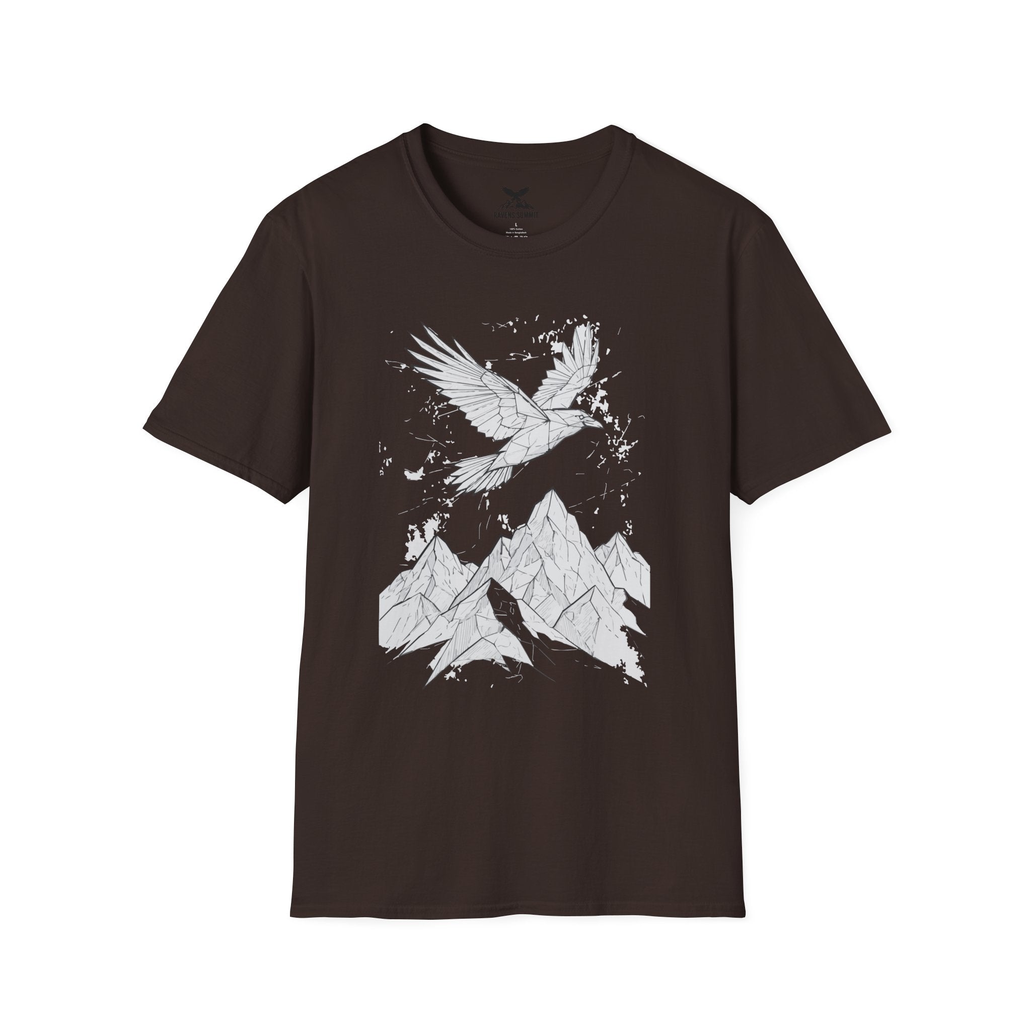 Mountain Raven Tee — Minimal Line Art Bird & Peaks Graphic T-Shirt
