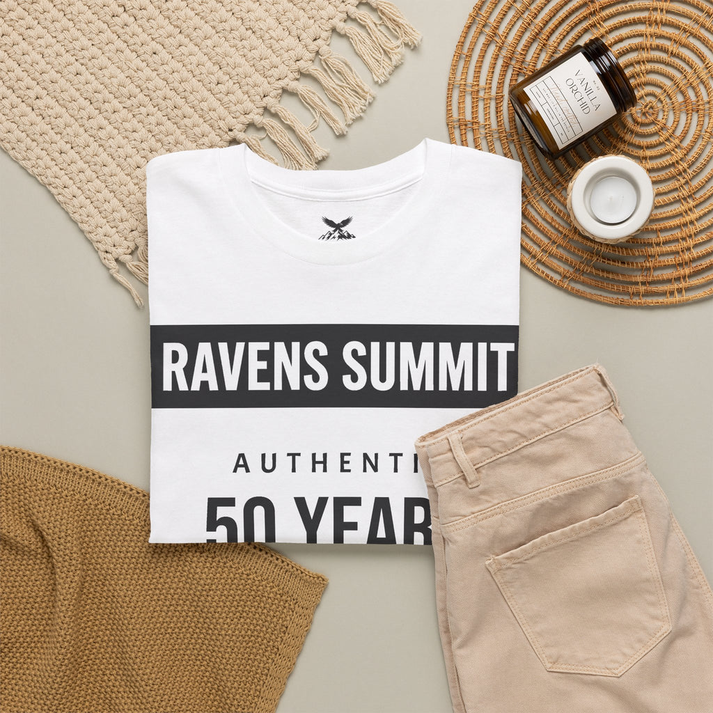 Customisable Ravens Summit 50 Years Tee — "Authentic 50 Years of Not Giving a Damn" Mountain Graphic T‑Shirt