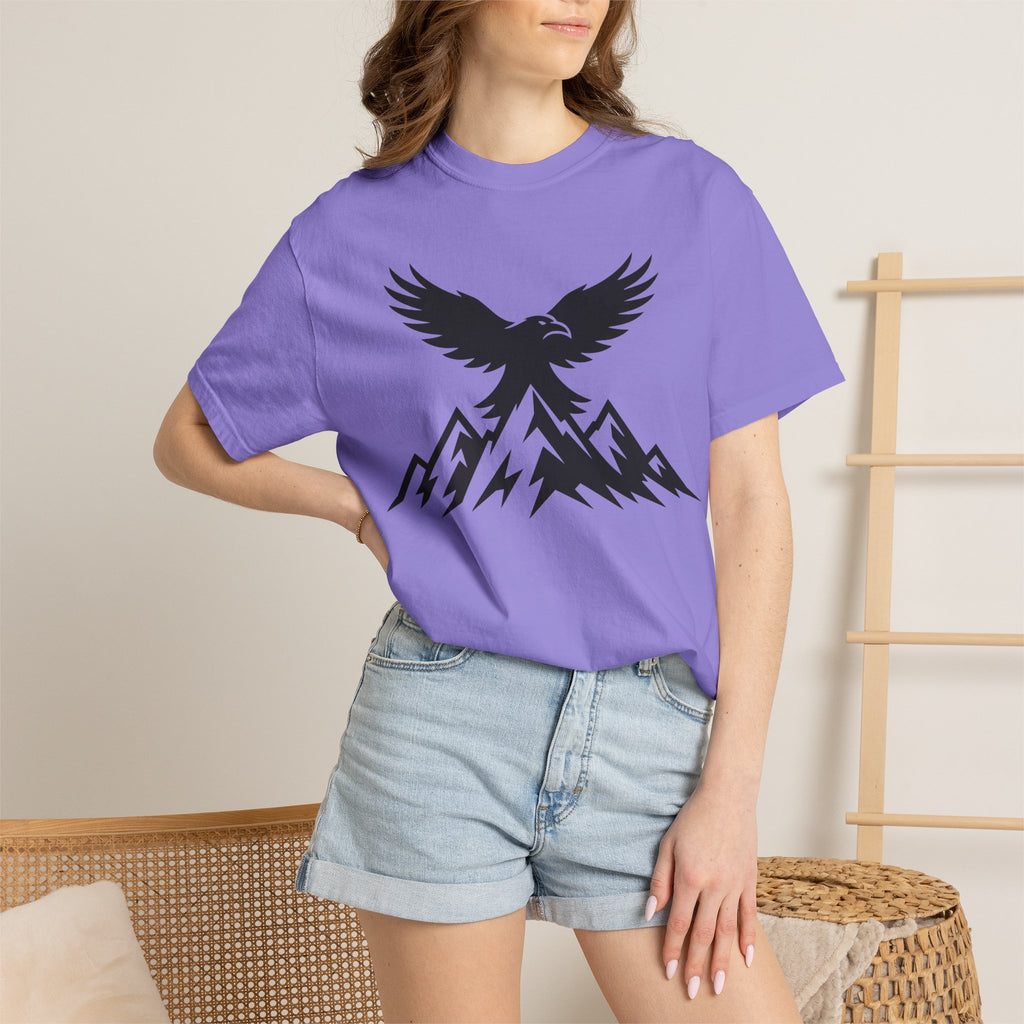 Ravens Summit Mountain T-Shirt — Eagle Over Peaks Graphic Tee Light