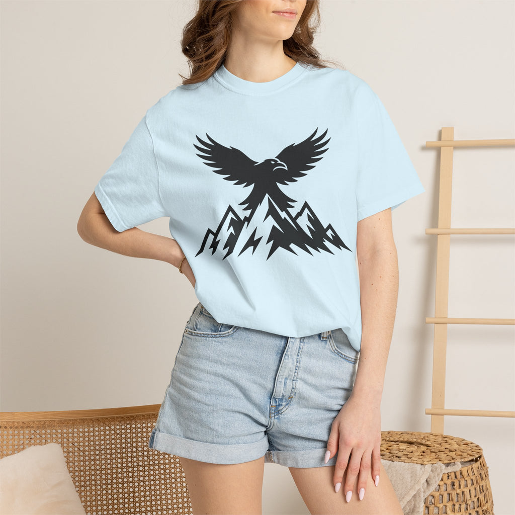Ravens Summit Mountain T-Shirt — Eagle Over Peaks Graphic Tee Light