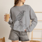 Crewneck Sweatshirt — Geometric Mountain Raven Illustration with 'Ravens Summit' Sleeve