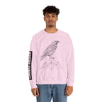 Crewneck Sweatshirt — Geometric Mountain Raven Illustration with 'Ravens Summit' Sleeve