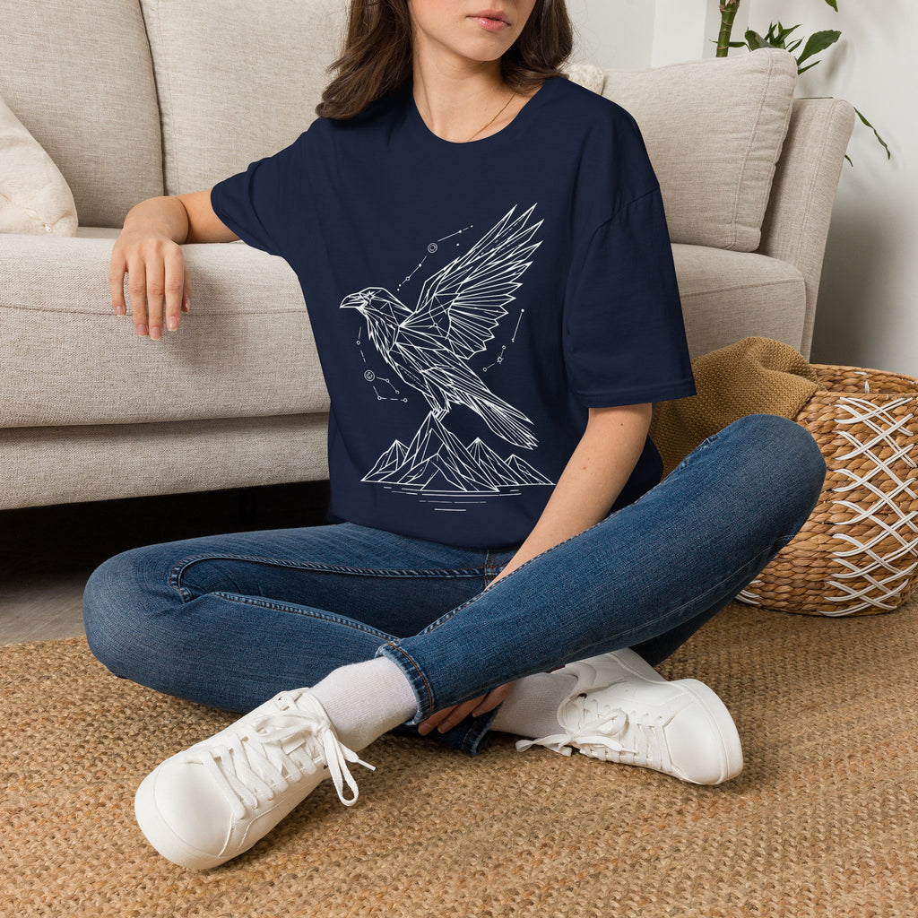 Geometric Raven Tee — Minimal Line Art Constellation T Shirt