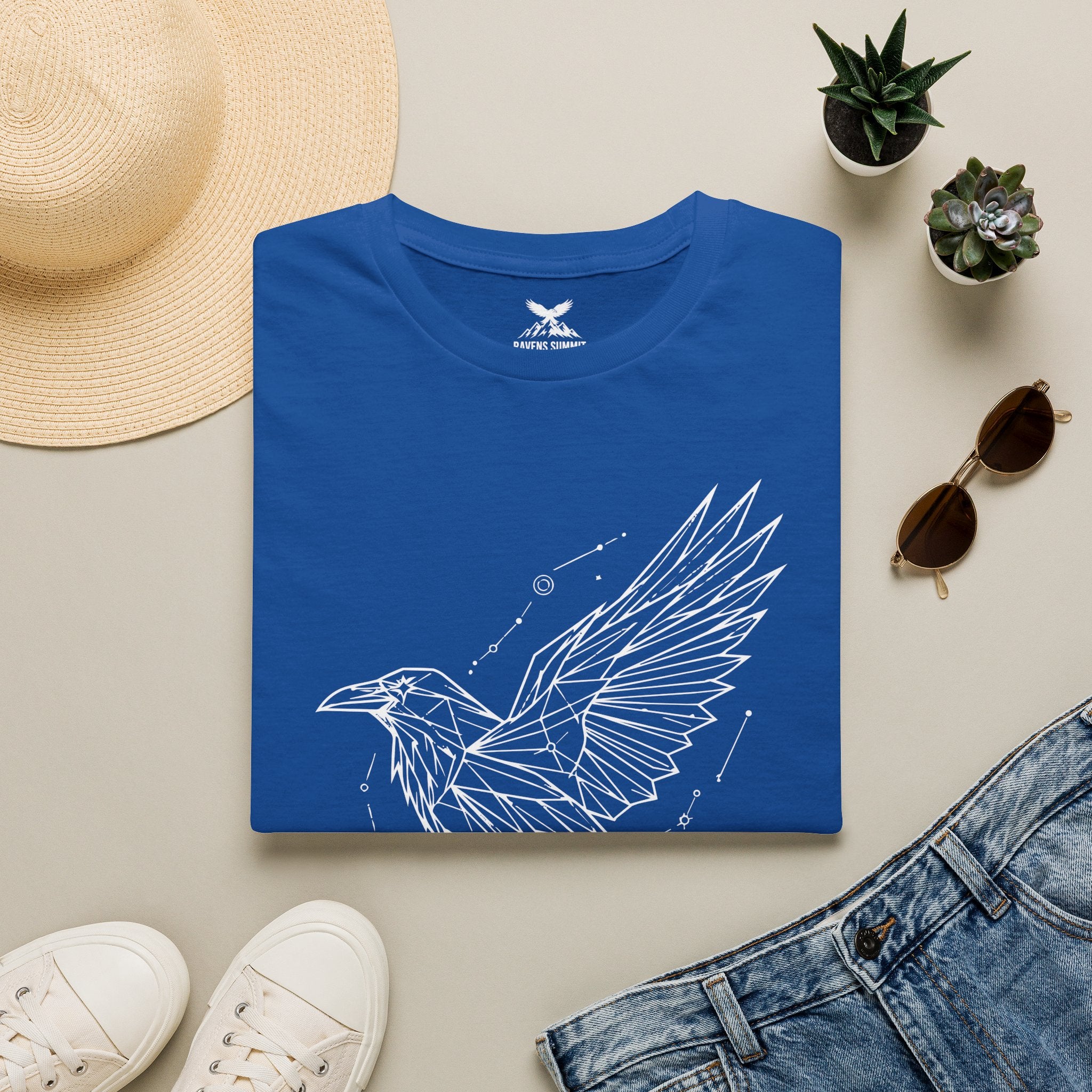 Geometric Raven Tee — Minimal Line Art Constellation T Shirt