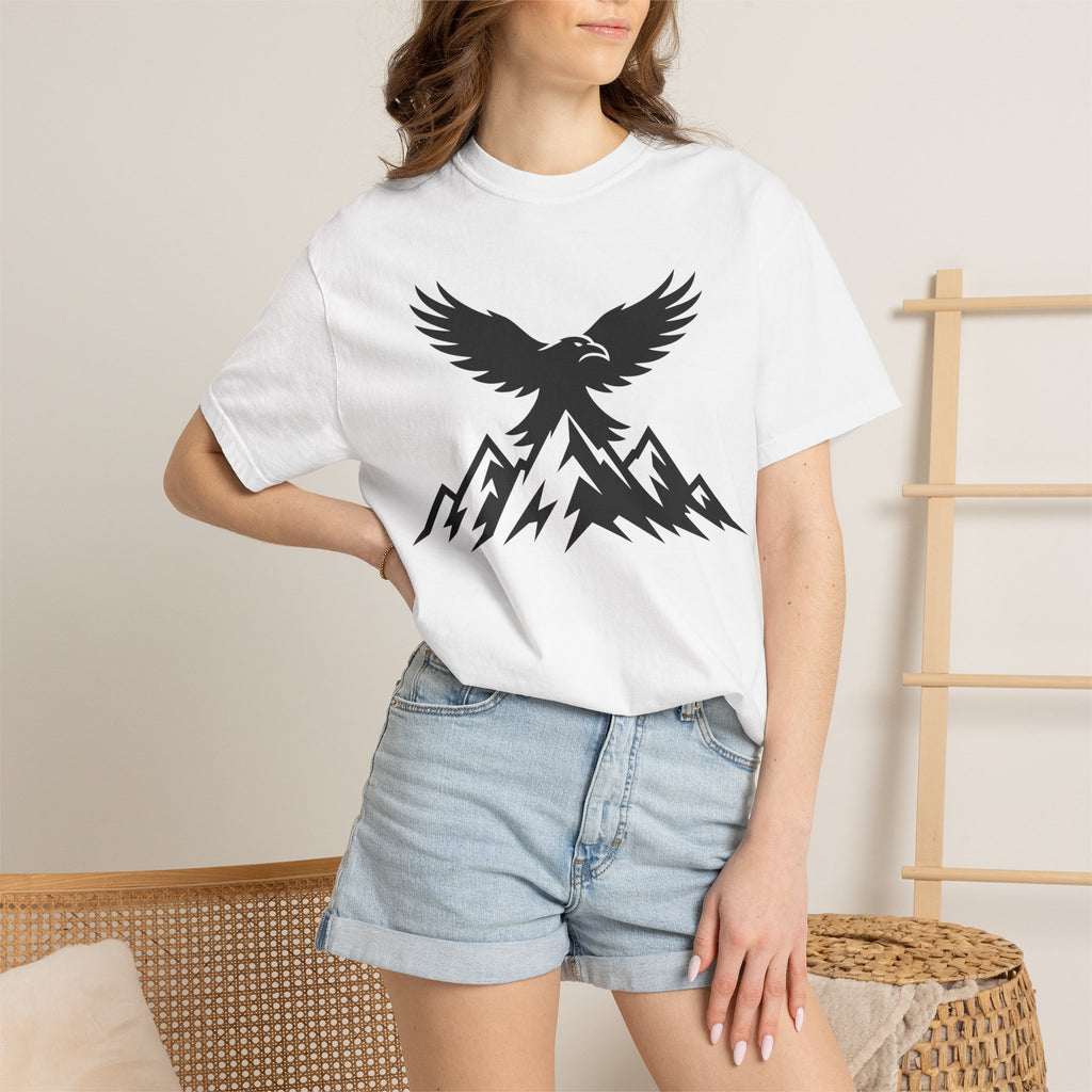 Ravens Summit Mountain T-Shirt — Eagle Over Peaks Graphic Tee Light