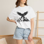 Ravens Summit Mountain T-Shirt — Eagle Over Peaks Graphic Tee Light
