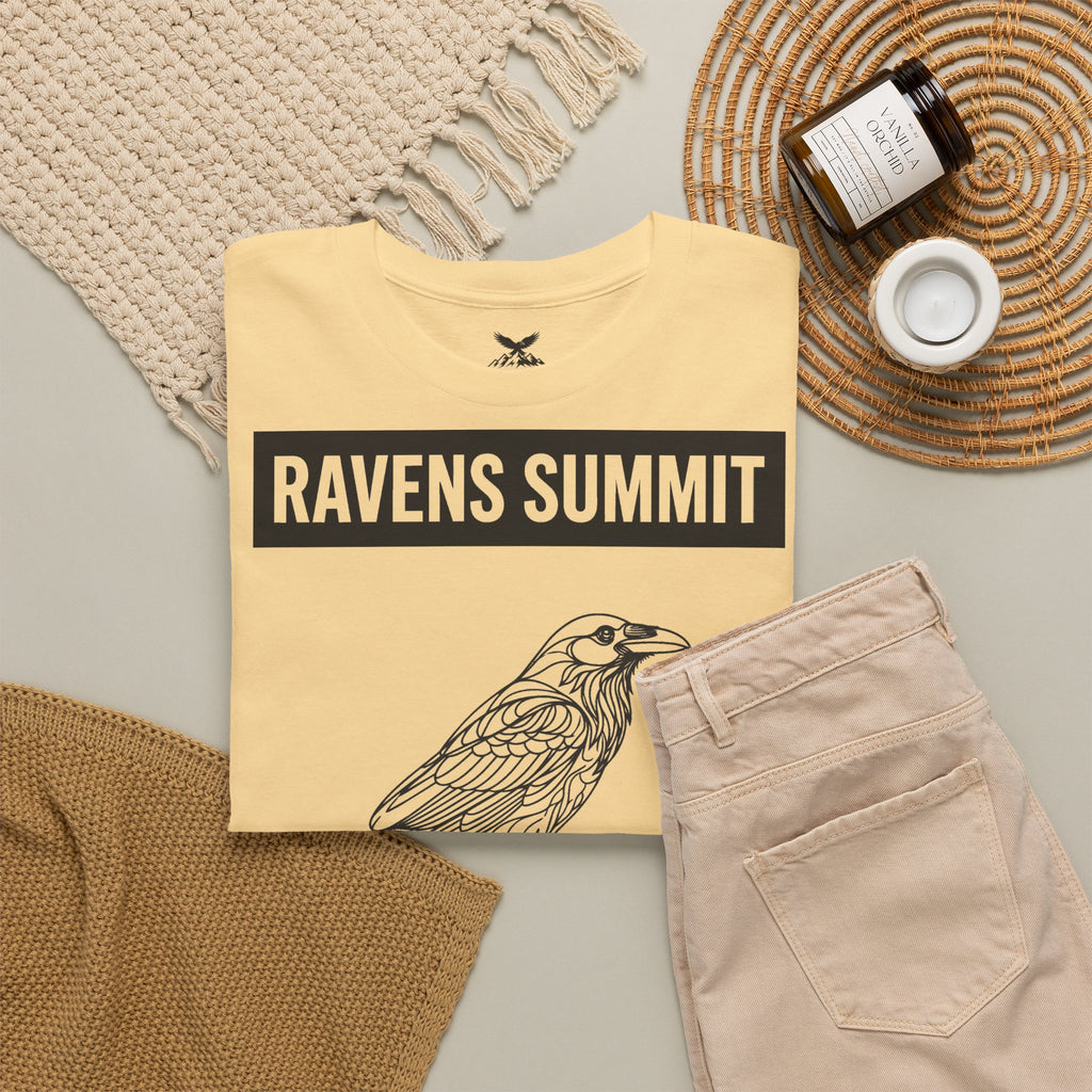 Raven Summit Tee — Minimal Mountain Raven Line Art Graphic T-Shirt