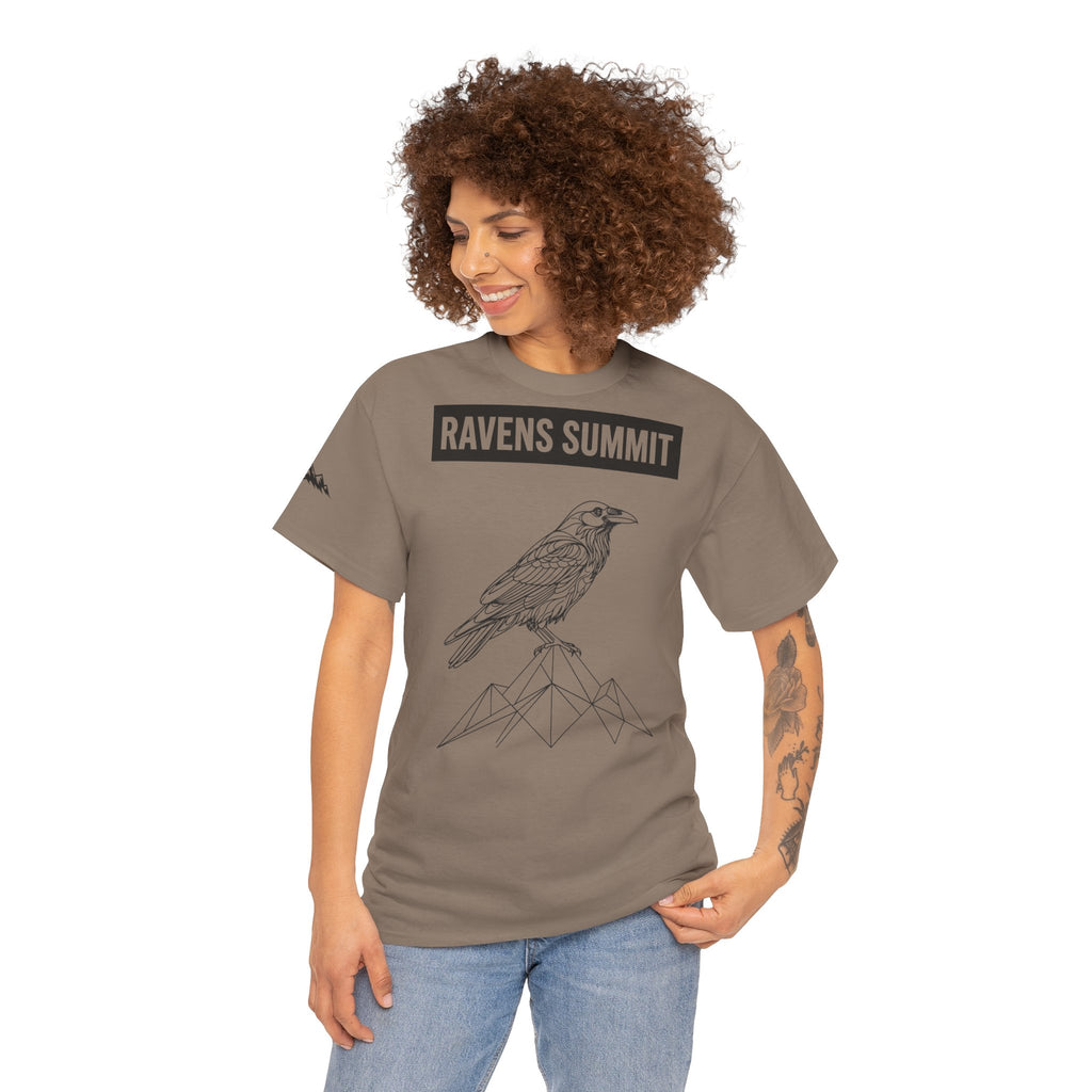 Raven Summit Tee — Minimal Mountain Raven Line Art Graphic T-Shirt