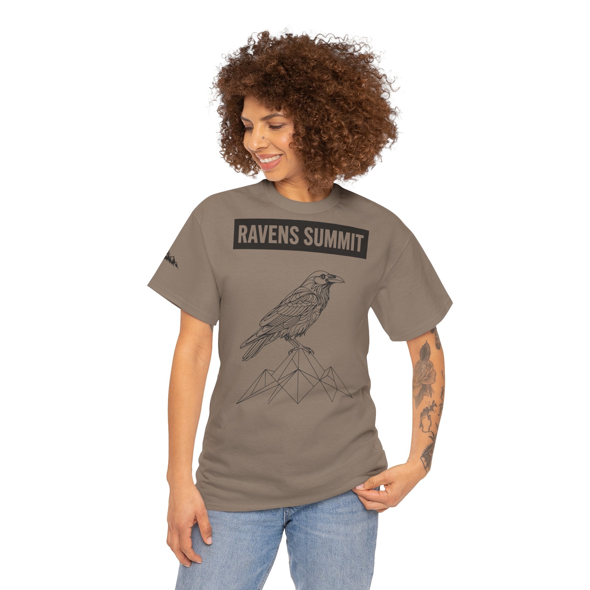 Raven Summit Tee — Minimal Mountain Raven Line Art Graphic T-Shirt