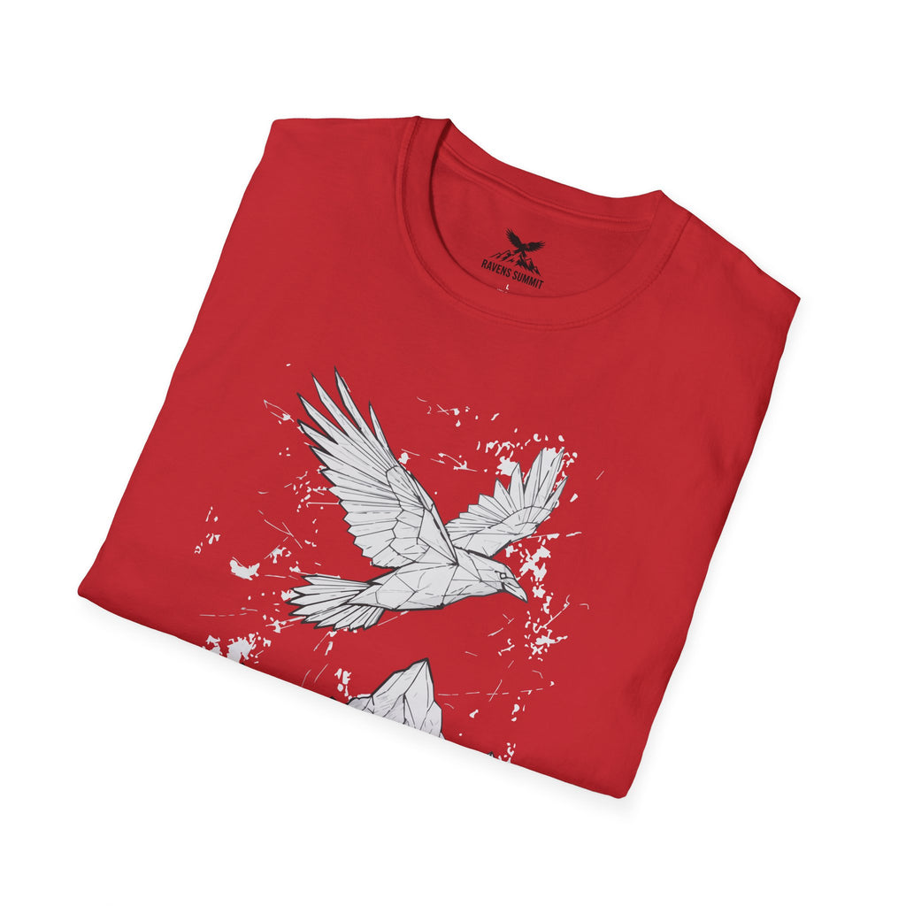 Mountain Raven Tee — Minimal Line Art Bird & Peaks Graphic T-Shirt