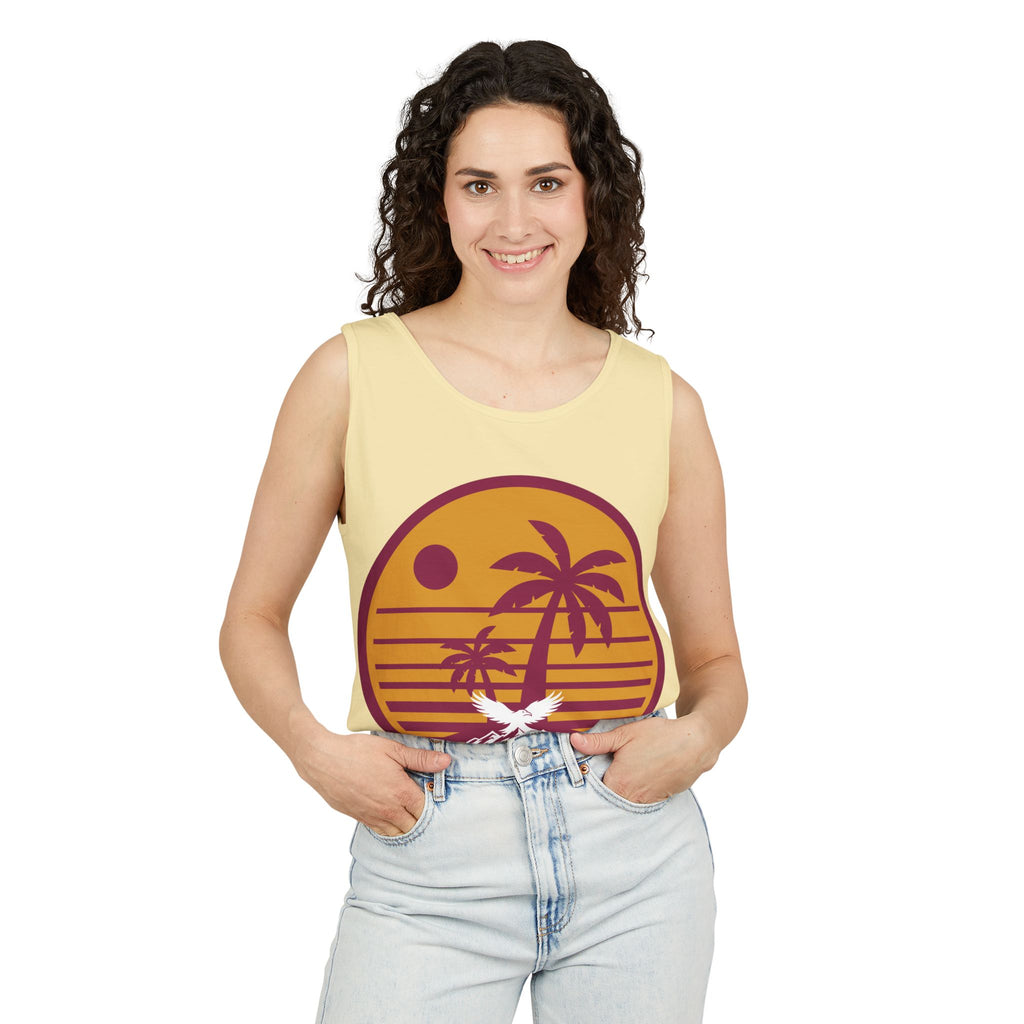 Ravens Summit Sunset Palm Tank Top  — Retro Beach Vibes Graphic Tank