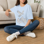 Mountain Raven Tee — Minimal Line Art Bird & Peaks Graphic T-Shirt