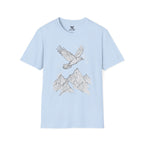 Mountain Raven Tee — Minimal Line Art Bird & Peaks Graphic T-Shirt