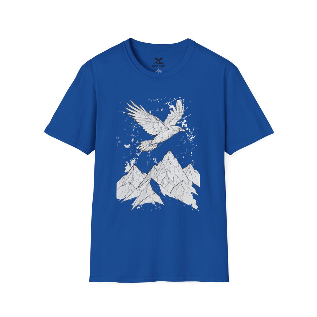 Mountain Raven Tee — Minimal Line Art Bird & Peaks Graphic T-Shirt