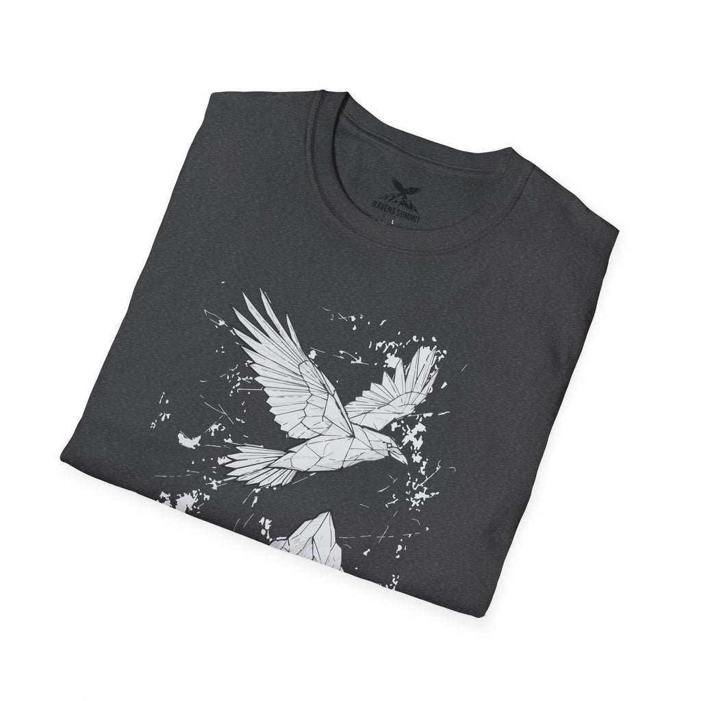 Mountain Raven Tee — Minimal Line Art Bird & Peaks Graphic T-Shirt