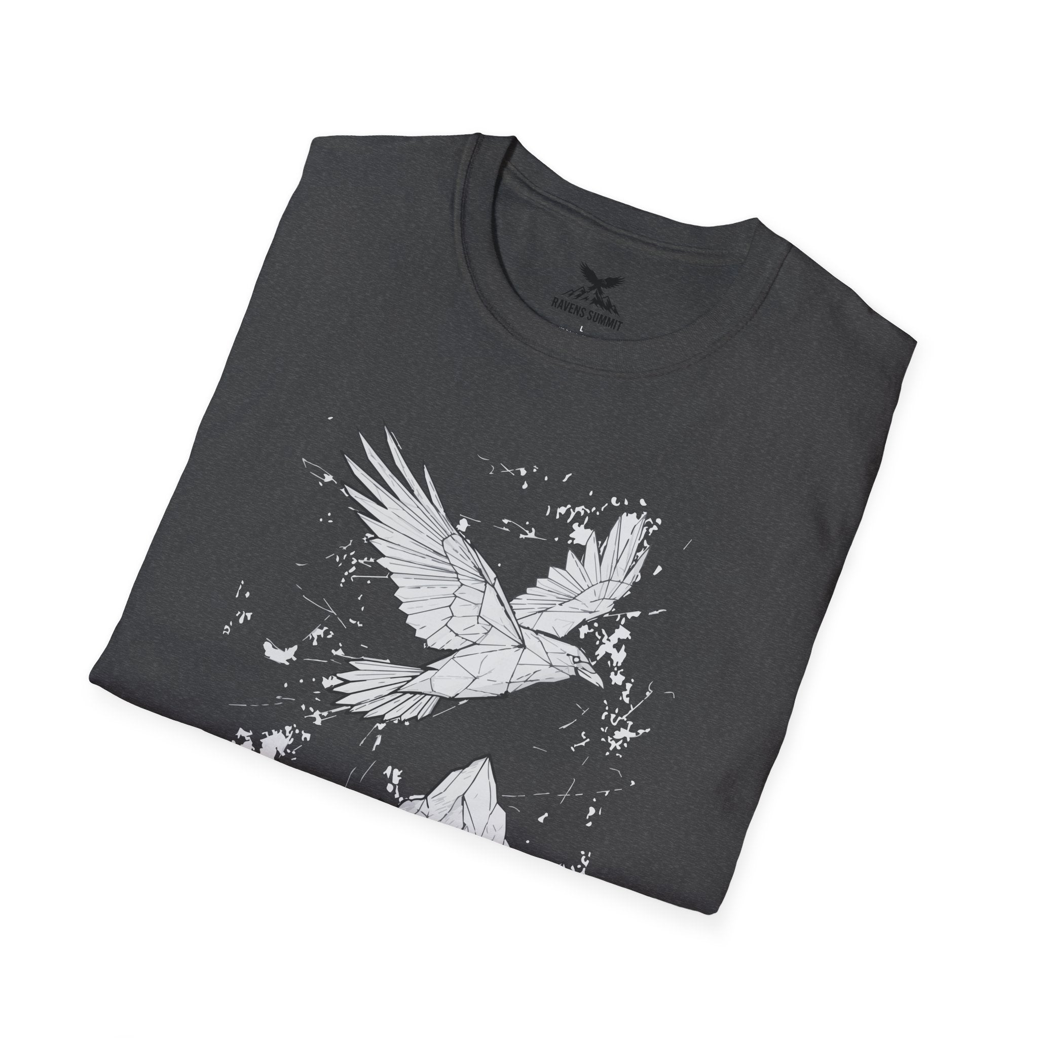 Mountain Raven Tee — Minimal Line Art Bird & Peaks Graphic T-Shirt