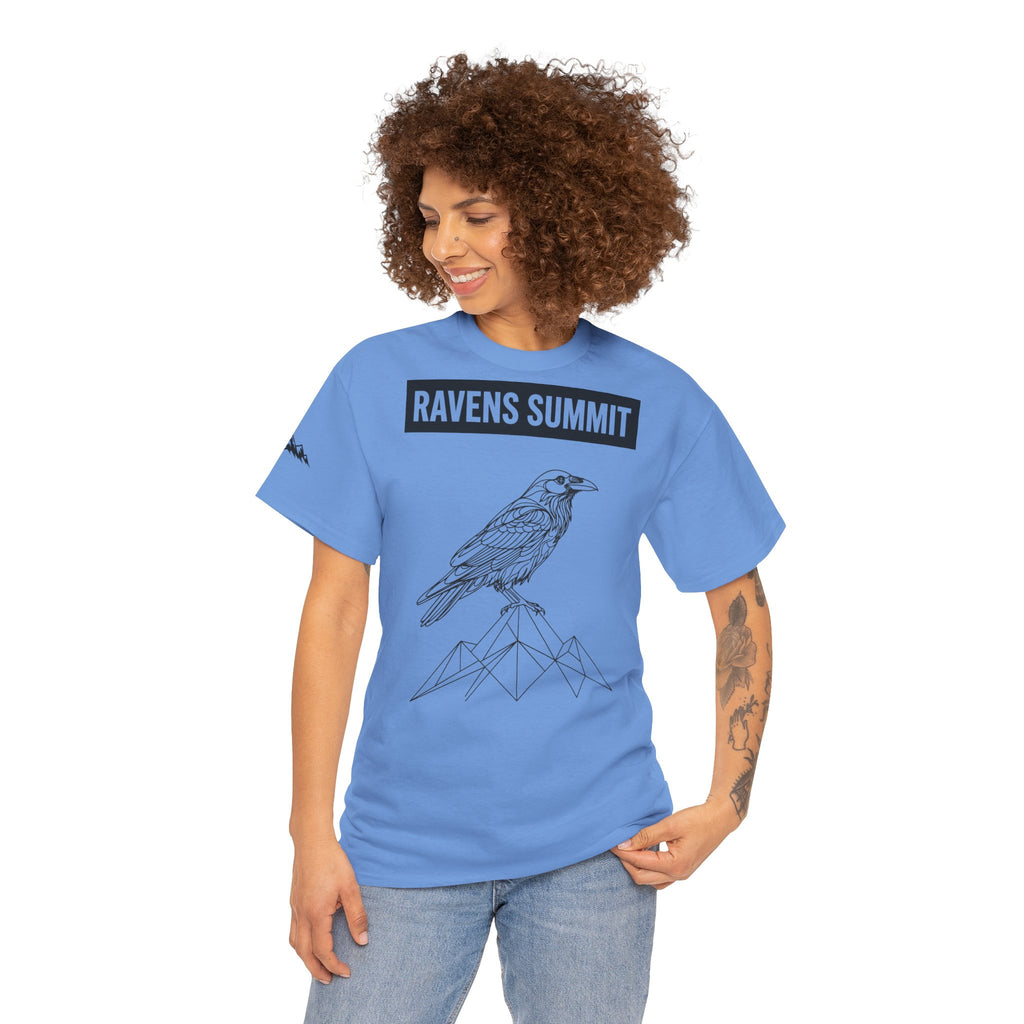 Raven Summit Tee — Minimal Mountain Raven Line Art Graphic T-Shirt