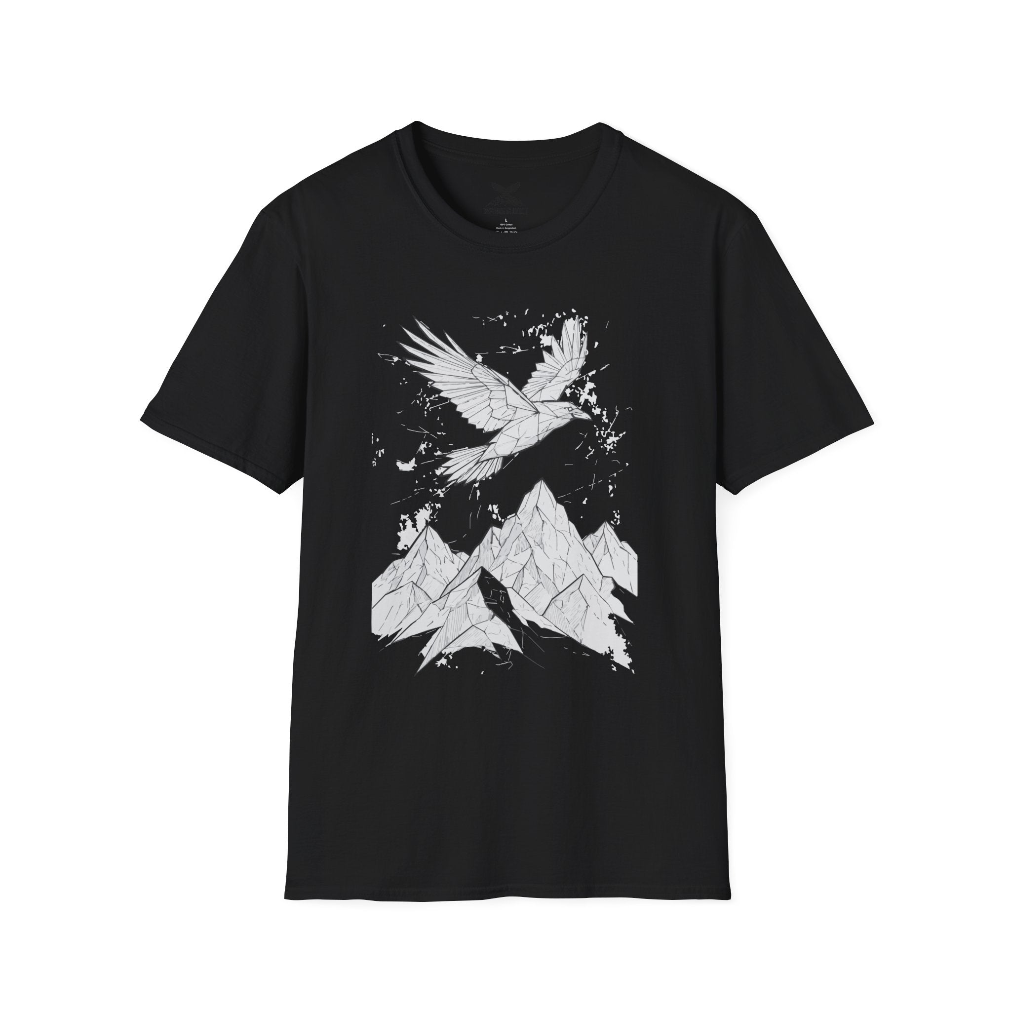 Mountain Raven Tee — Minimal Line Art Bird & Peaks Graphic T-Shirt