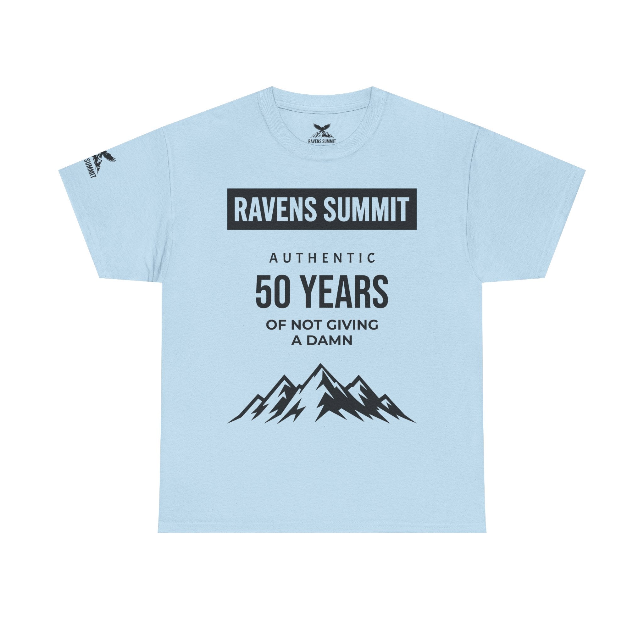 Customisable Ravens Summit 50 Years Tee — "Authentic 50 Years of Not Giving a Damn" Mountain Graphic T‑Shirt