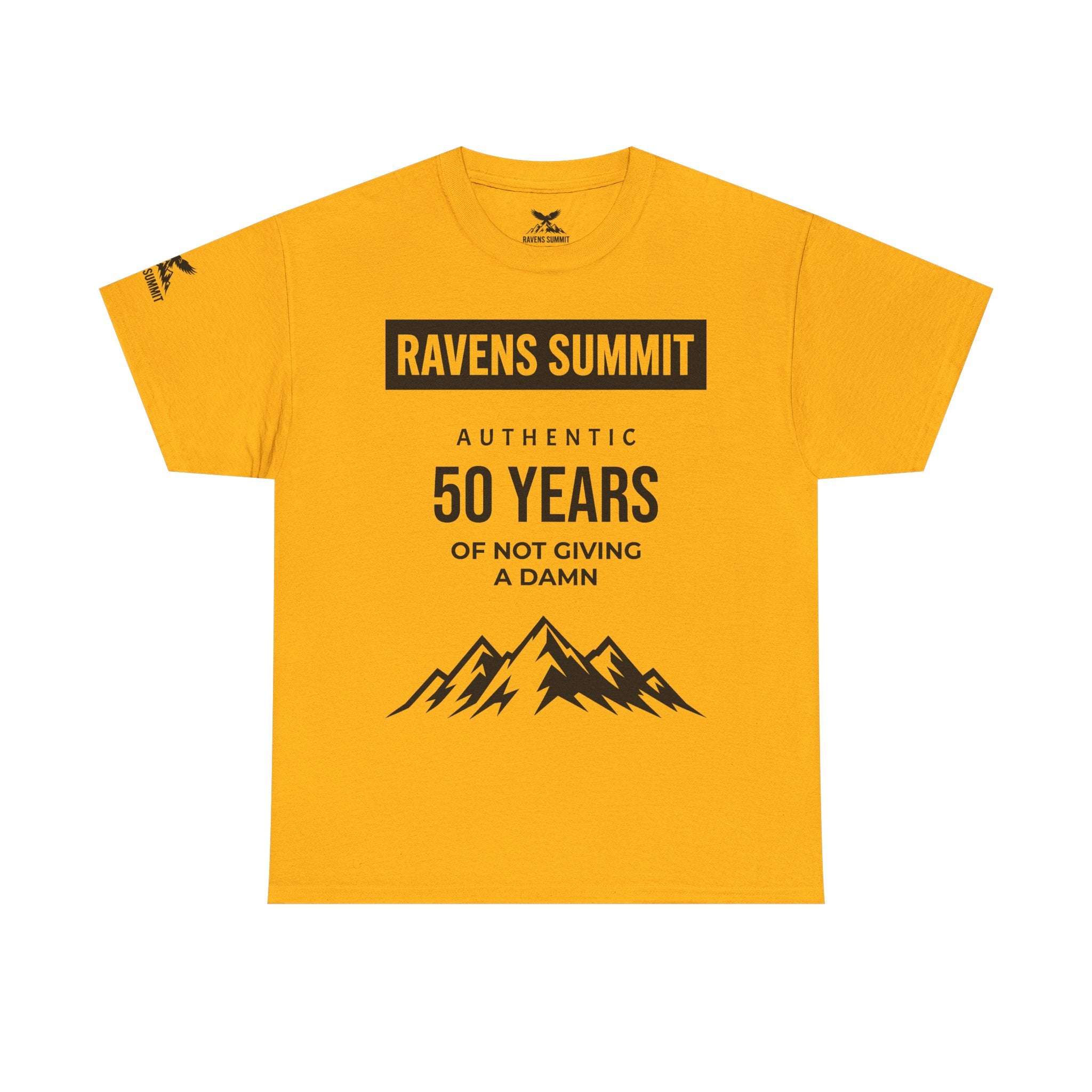 Customisable Ravens Summit 50 Years Tee — "Authentic 50 Years of Not Giving a Damn" Mountain Graphic T‑Shirt