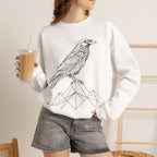 Crewneck Sweatshirt — Geometric Mountain Raven Illustration with 'Ravens Summit' Sleeve