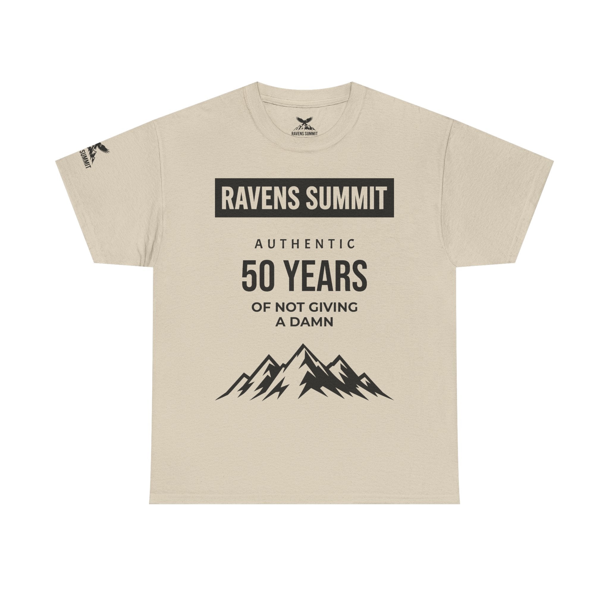 Customisable Ravens Summit 50 Years Tee — "Authentic 50 Years of Not Giving a Damn" Mountain Graphic T‑Shirt