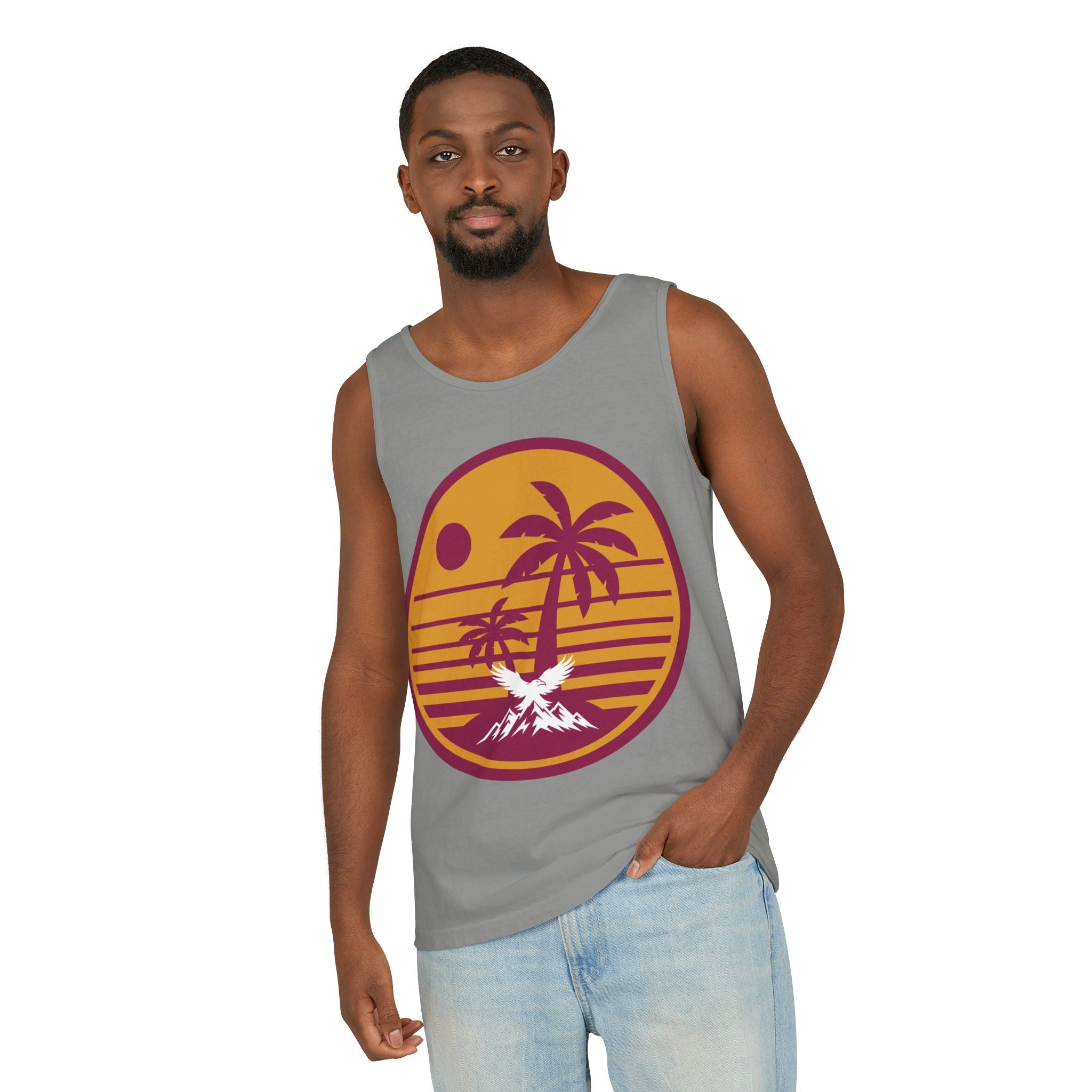 Ravens Summit Sunset Palm Tank Top  — Retro Beach Vibes Graphic Tank