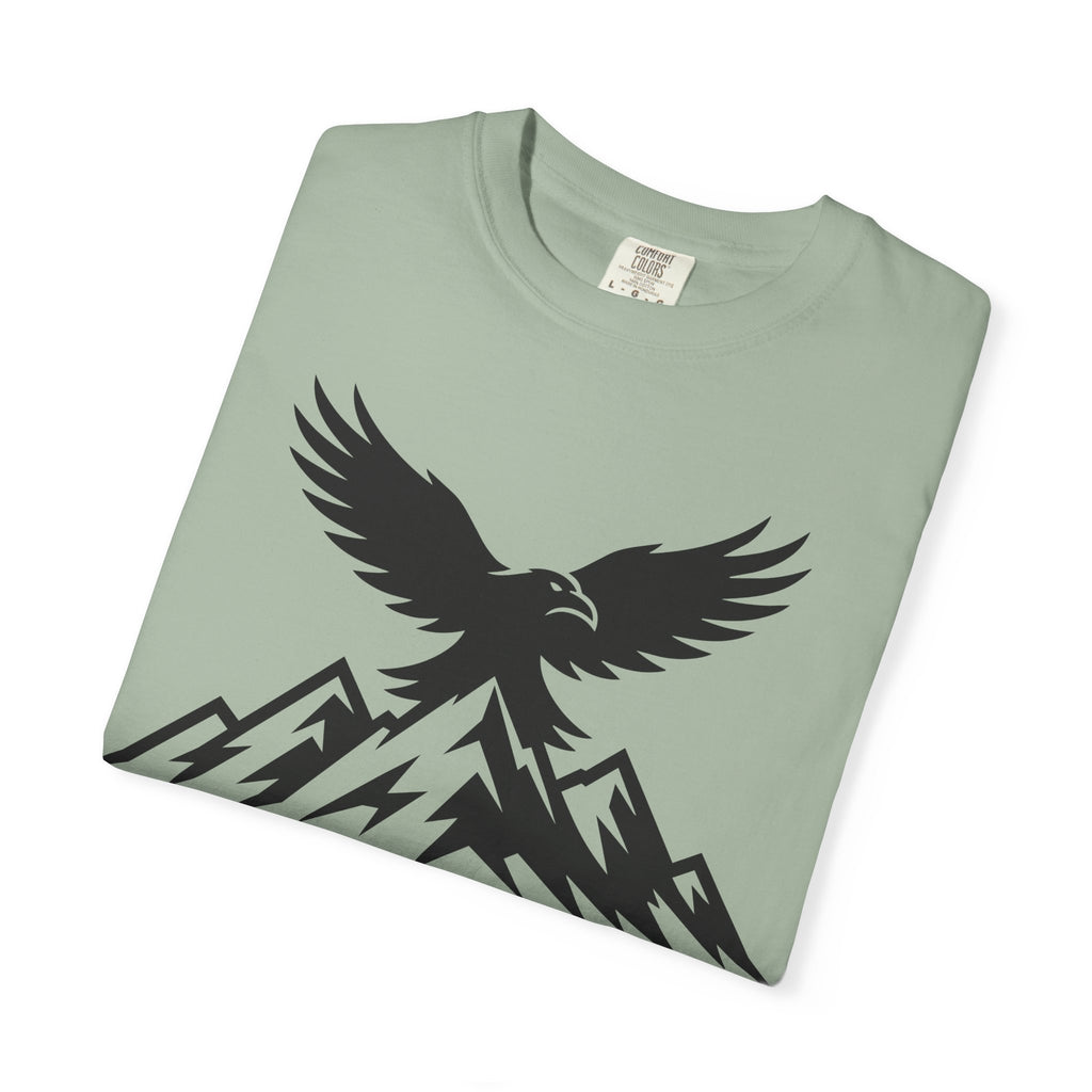 Ravens Summit Mountain T-Shirt — Eagle Over Peaks Graphic Tee Light