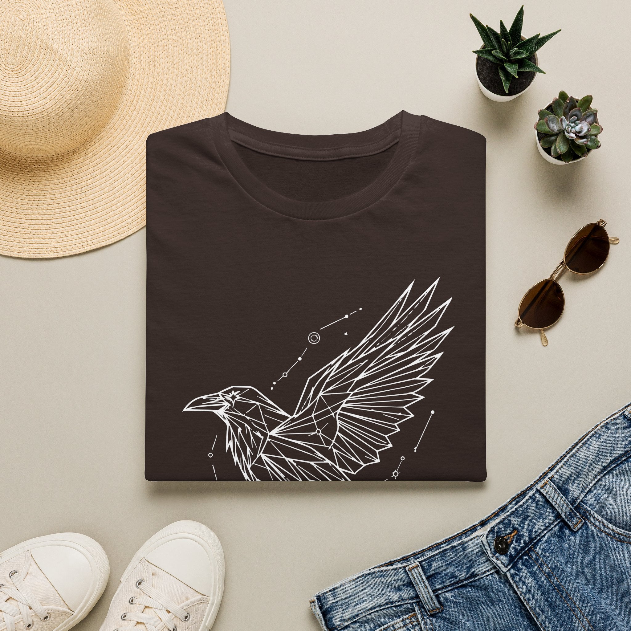 Geometric Raven Tee — Minimal Line Art Constellation T Shirt