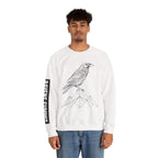 Crewneck Sweatshirt — Geometric Mountain Raven Illustration with 'Ravens Summit' Sleeve