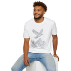 Mountain Raven Tee — Minimal Line Art Bird & Peaks Graphic T-Shirt