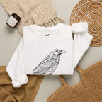 Crewneck Sweatshirt — Geometric Mountain Raven Illustration with 'Ravens Summit' Sleeve