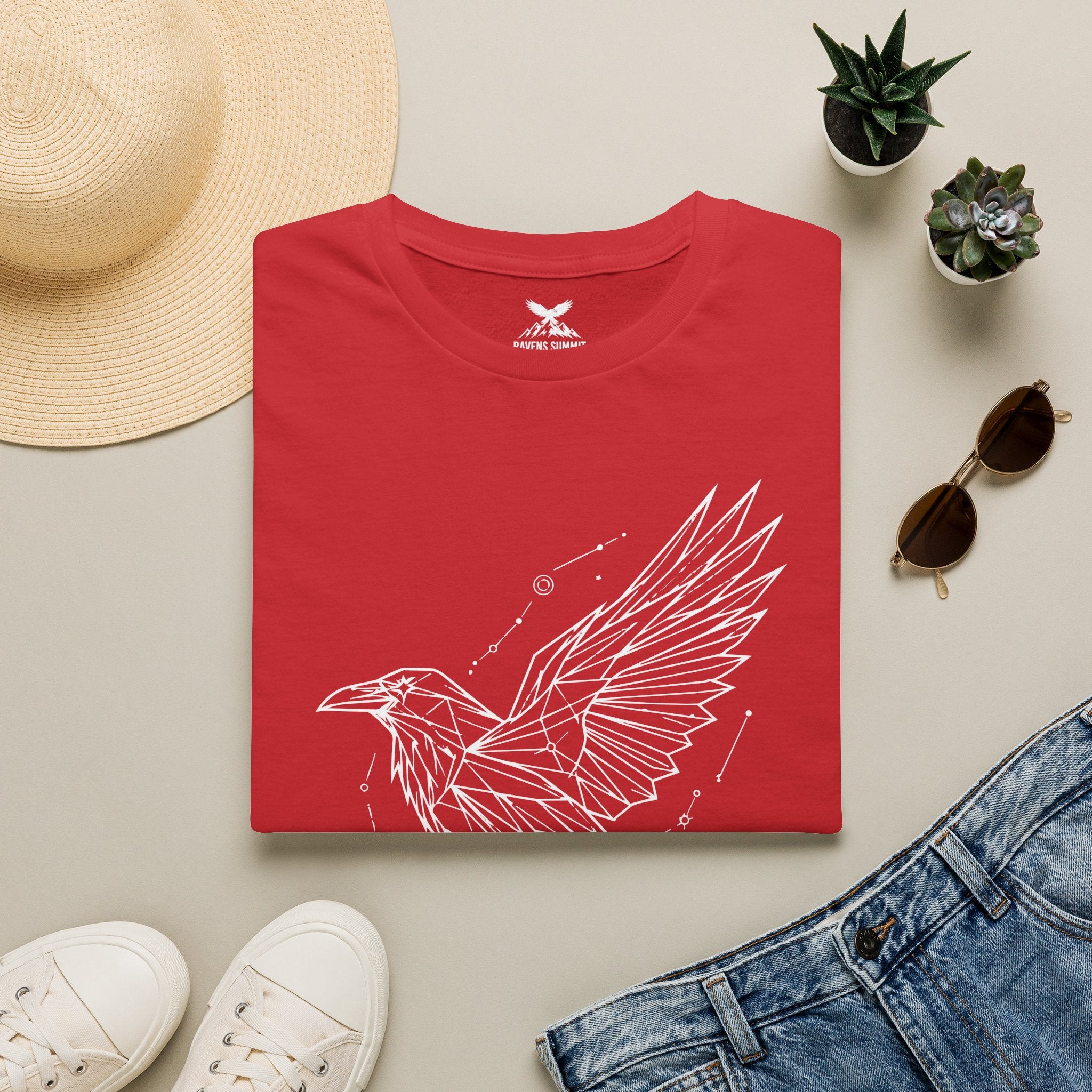 Geometric Raven Tee — Minimal Line Art Constellation T Shirt