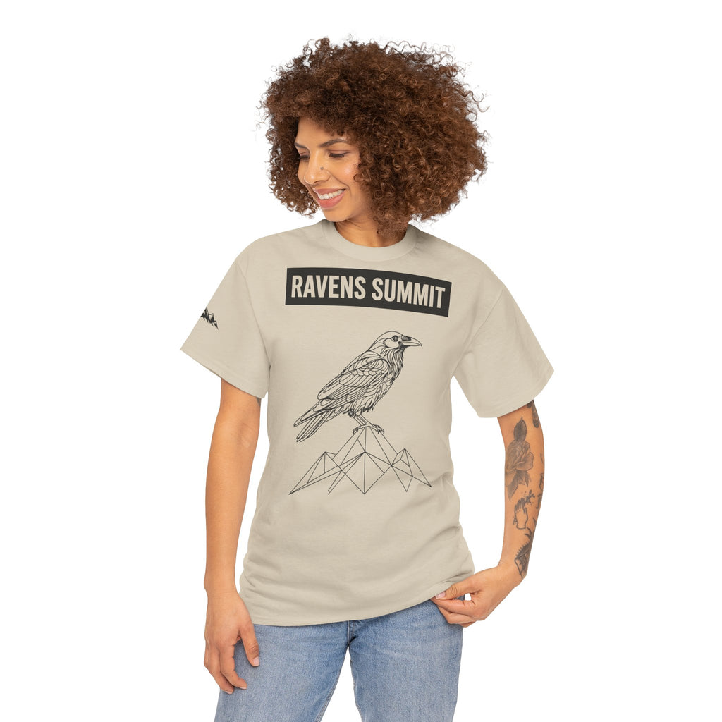 Raven Summit Tee — Minimal Mountain Raven Line Art Graphic T-Shirt