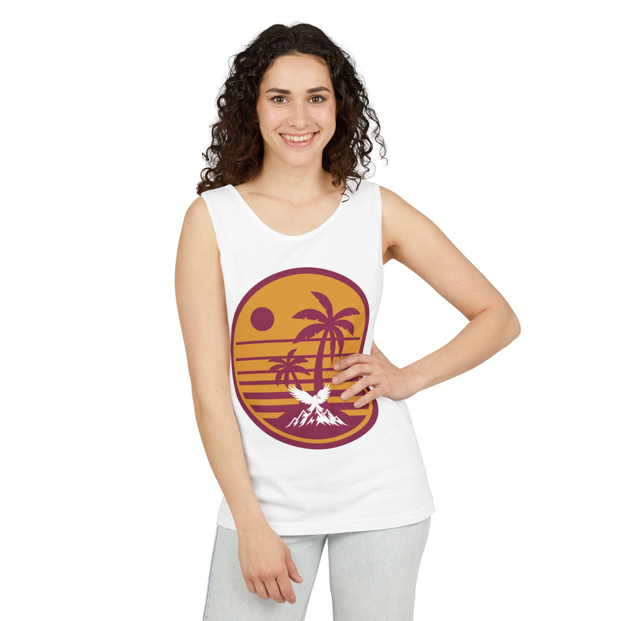 Ravens Summit Sunset Palm Tank Top  — Retro Beach Vibes Graphic Tank