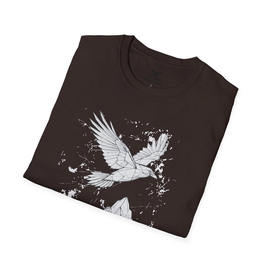 Mountain Raven Tee — Minimal Line Art Bird & Peaks Graphic T-Shirt