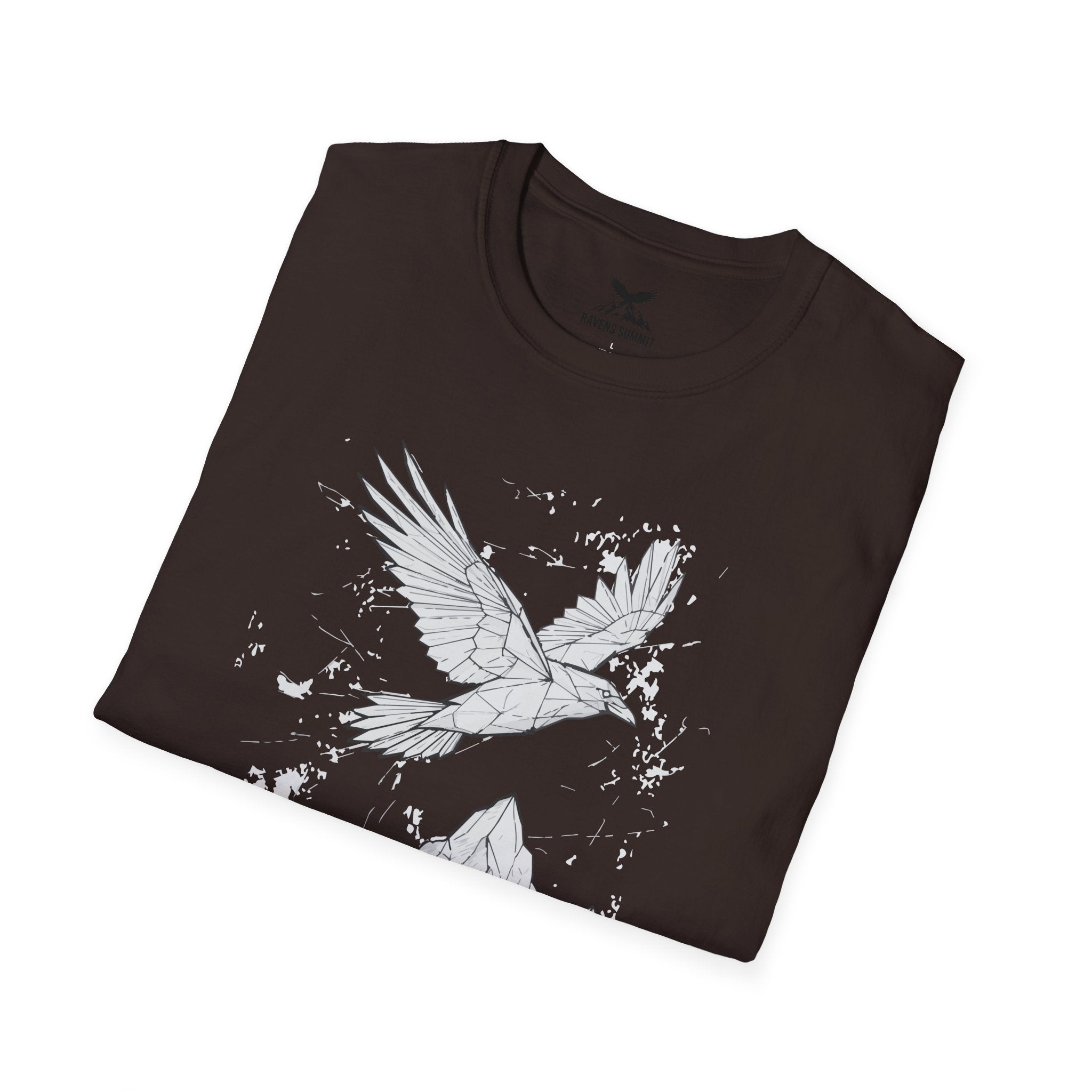 Mountain Raven Tee — Minimal Line Art Bird & Peaks Graphic T-Shirt