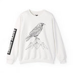 Crewneck Sweatshirt — Geometric Mountain Raven Illustration with 'Ravens Summit' Sleeve