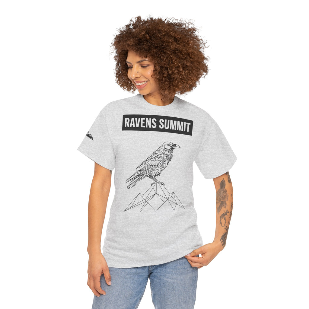 Raven Summit Tee — Minimal Mountain Raven Line Art Graphic T-Shirt