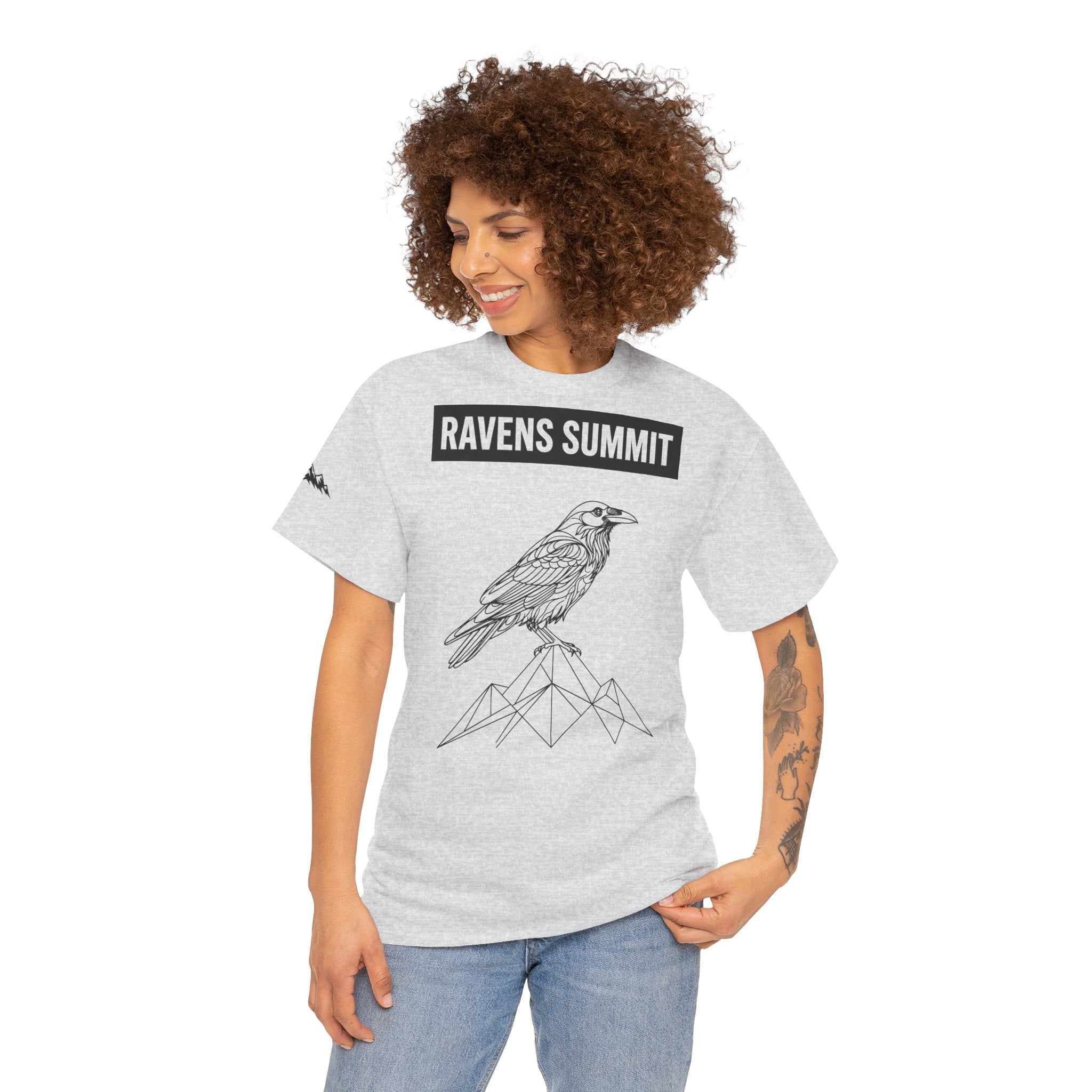 Raven Summit Tee — Minimal Mountain Raven Line Art Graphic T-Shirt