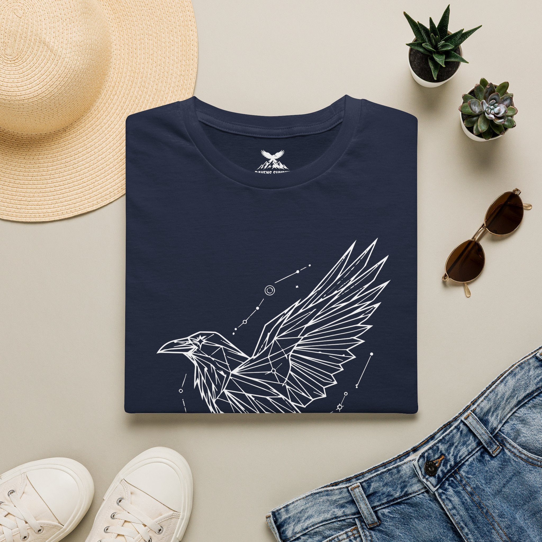 Geometric Raven Tee — Minimal Line Art Constellation T Shirt